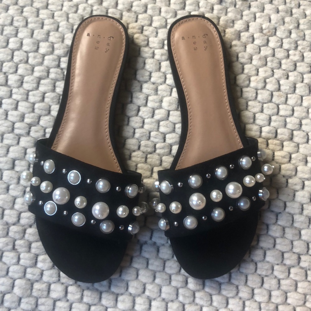 pearl embellished slide sandal